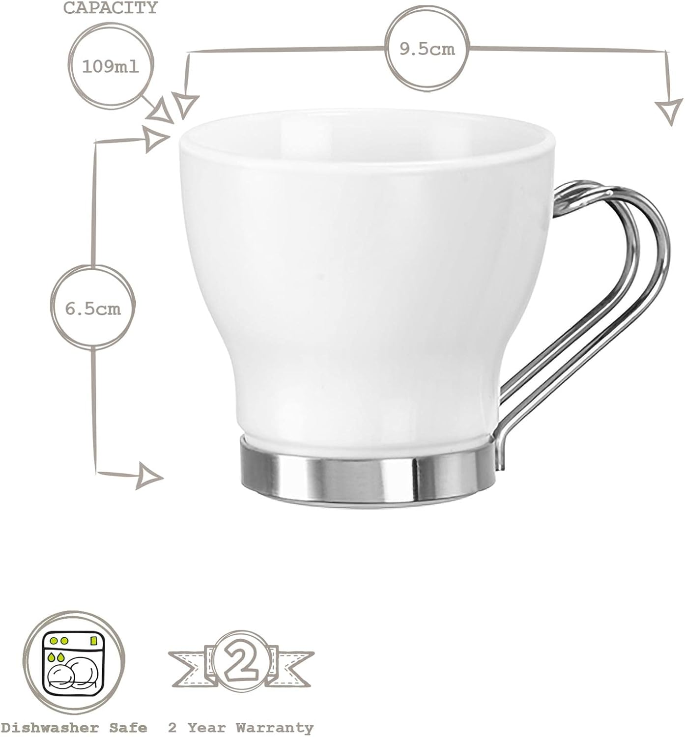 Bormioli Rocco 400891GRU021990 Espresso Opal with Stainless Steel Handle, 3.5 oz, White