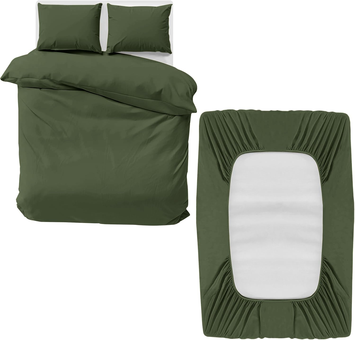 MOONLIGHT20015 Double Bedding Set 4 Piece Duvet Cover Fitted Sheet with Pillow cases Soft Brushed Microfiber Duvet Cover sets Olive Green