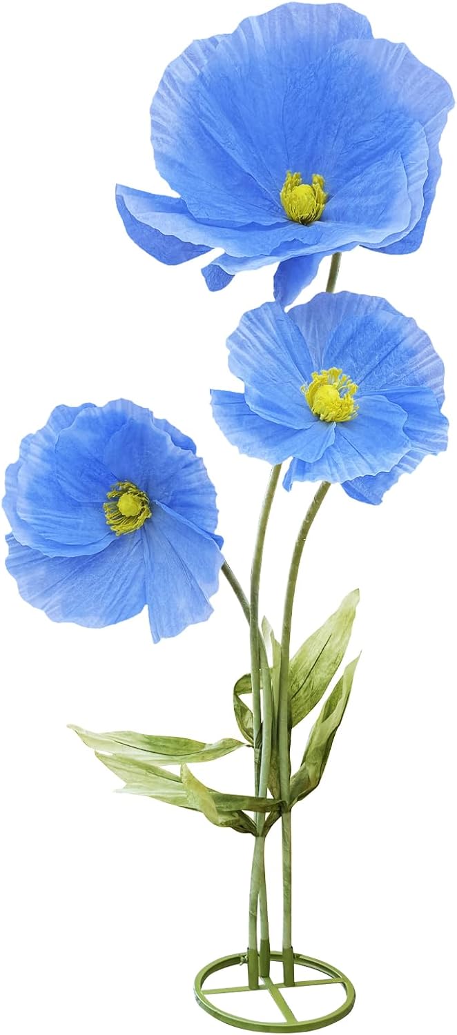 3Pcs Artificial Flowers for Outside, Large Flower Decorations for Birthday Party, Fake Flowers for Garden, Hotel, Office, Home Farmhouse Decor, Wedding, Art Gallery, Graduation, Store-Blue