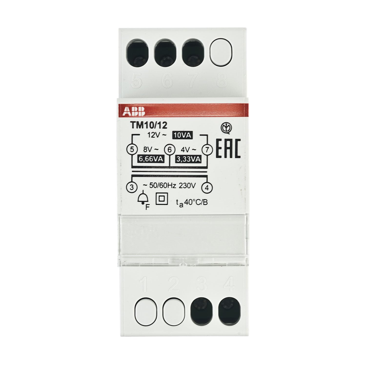 Klingeltrafo von ABB Typ TM 10/12 Eingang 230V | Ausgang 4-8-12V | 2,5-1,3-0,8A Reiheneinbaugerät