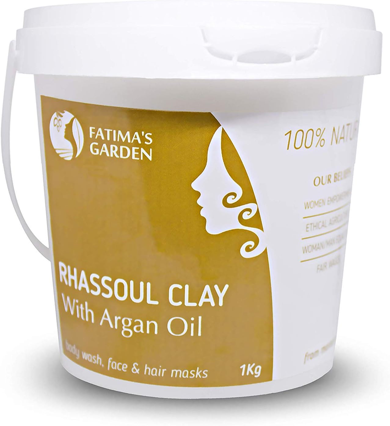 Rhassoul Clay by Fatima's Garden, 100% Natural Moroccan Ghassoul Clay enriched with Argan oil and Eucalyptus for Face, Hair & Hammam; cleansing & softening properties, Purify skin/hair 35oz-1kg