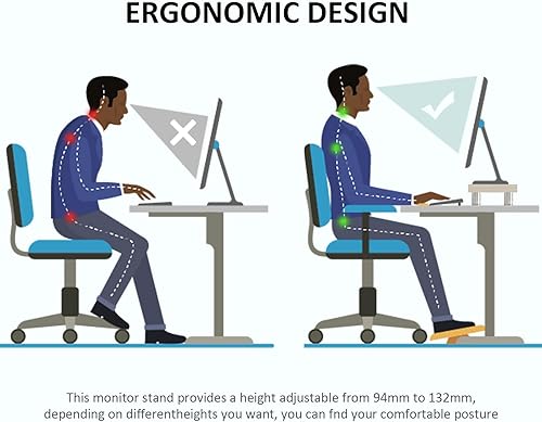 Miniatura 9 de Elevador de monitor dual longitud y ángulo ajustables, soporte de madera para 2 monitores con almacenamiento