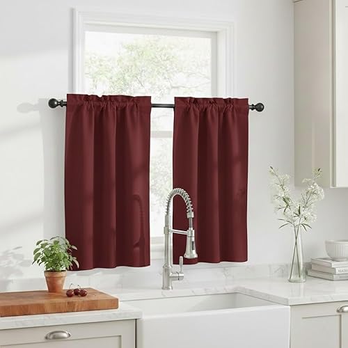 Vista 51 de NICETOWN Cortinas opacas cortas para dormitorio, bolsillo para cortinero, aislamiento térmico, para cocina, sótano, baño, Navidad, 29 pulgadas