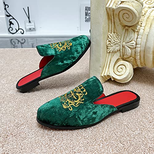 Image of FLQL Men's Leather Scuff Slippers Velvet Slip On Loafers Fashion Backless Mule Clogs Anti-Slip Sandals Slides for Men and Women Designer Size 7-13
