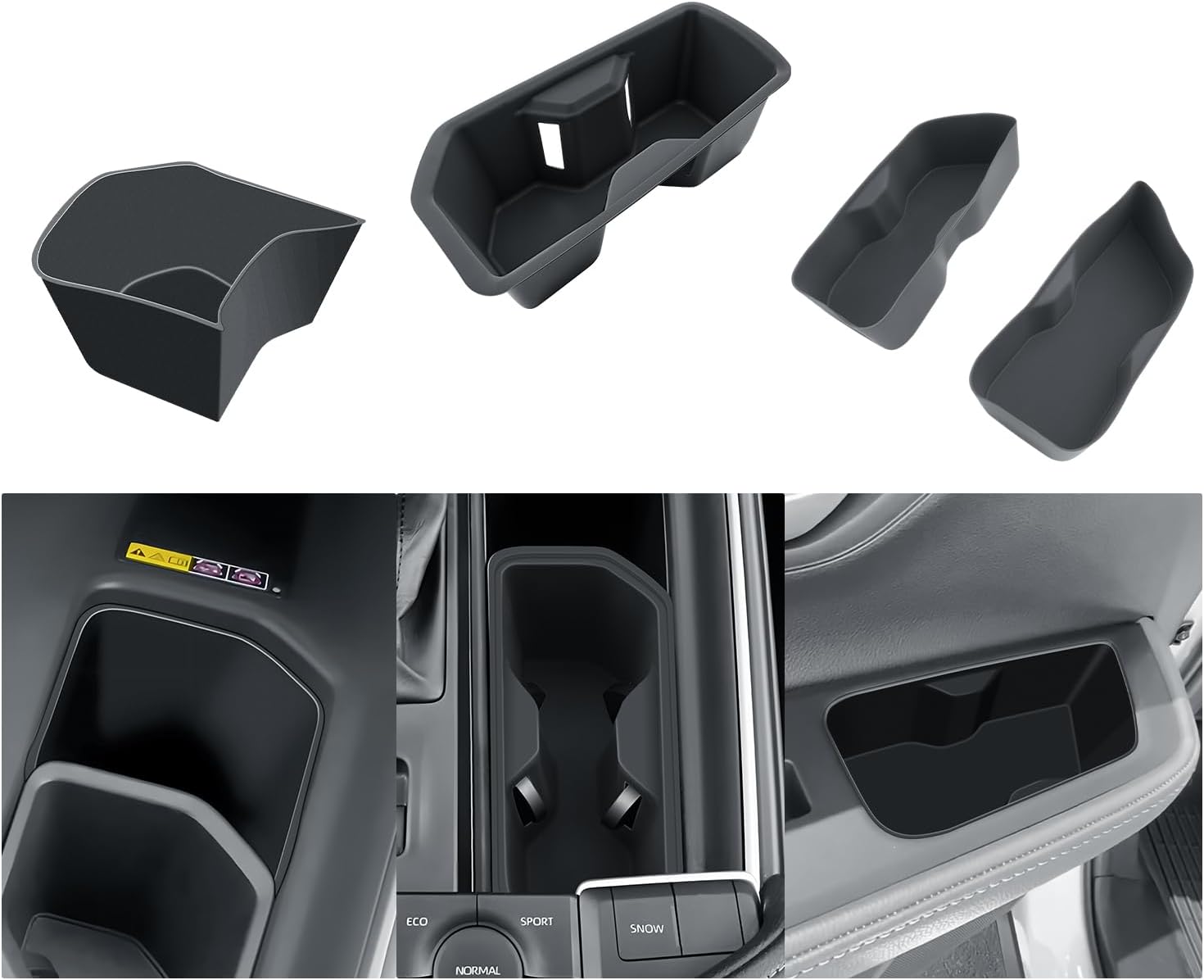 BIBIBO 4 Pack for 2025 2026 Grand Highlander Silicon Central Control Organizer 2024-2026 Toyota Grand Highlander/2025 2026 Grand Highlander Hybrid Control Insert Cup Holder+Rear Door Side Storage Box