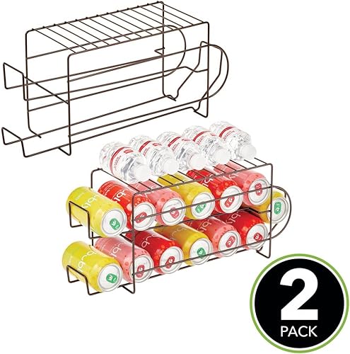 Miniatura 2 de mDesign Organizador de almacenamiento de 2 niveles de alambre de metal de pie para popsodas y latas de alimentos con estante superior para despensa