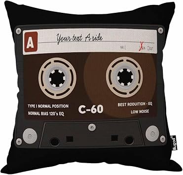 Mugod Retro Audio Cassette Throw Pillow Music Record Player Low Noise 80s Plastic Tape Cotton Linen Square Cushion Cover Standard Pillowcase 18x18 Inch for Home Decorative Bedroom/Living Room/Car