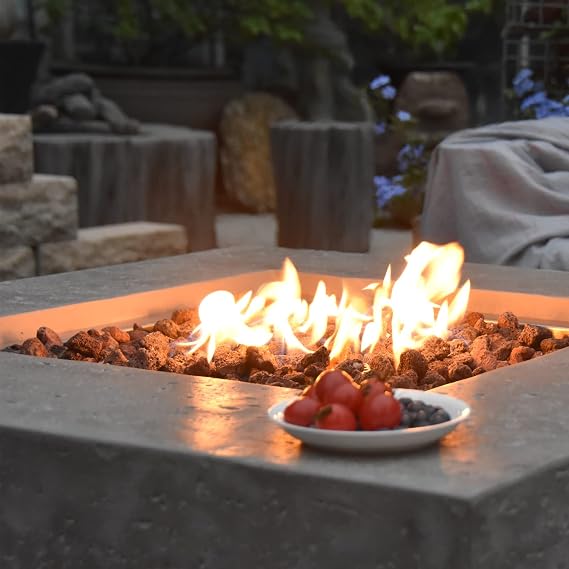 Elementi Outdoor Fire Table, Propane Gas Fire Pit, Backyard Garden Fire Pit Table, Concrete Patio Fireplaces - Manhattan Firepit, Square