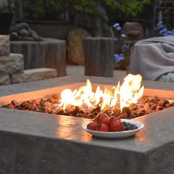 Elementi Outdoor Fire Table, Propane Gas Fire Pit, Backyard Garden Fire Pit Table, Concrete Patio Fireplaces - Manhattan Firepit, Square