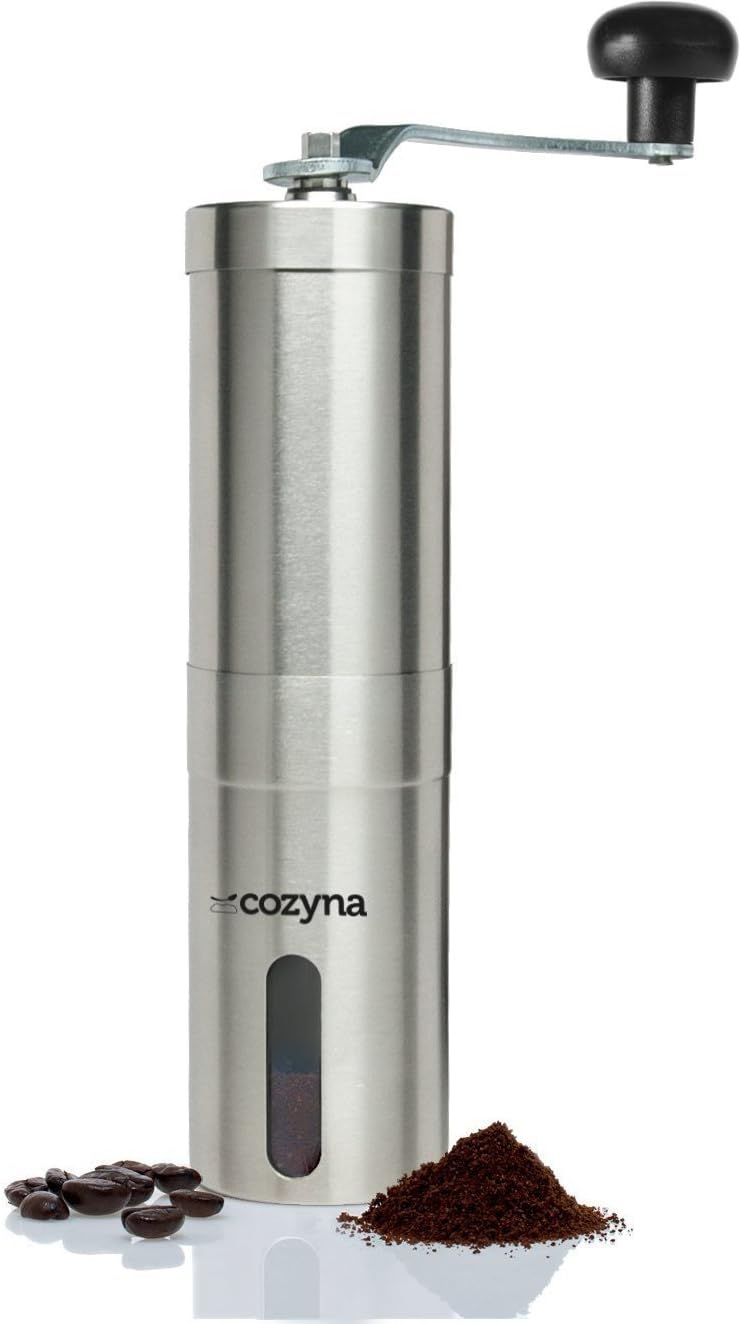 Manual Coffee Grinder with Ceramic Burr by Cozyna, Coffee Bean Grinder, Stainless Steel - Aeropress Compatible - Original