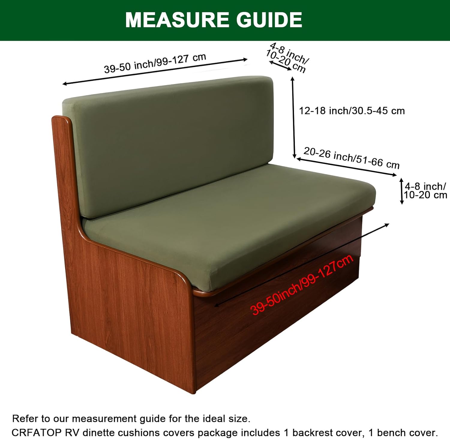 CRFATOP Solid Green RV Dinette Cushion Covers Soft Camper Seat Slipcover Stretch Sofa Loveseat Chair Cover Futon Furniture Protector for RV Camper Car Bench 1 Backrest Cover & 1 Bench Cover