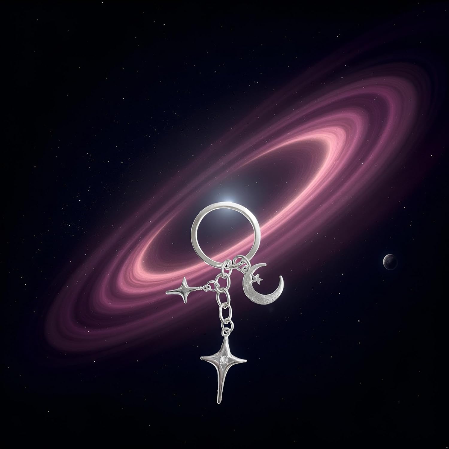 Silver Cute Star Moon Keychain Aesthetic Accessories Stainless Steel Key Ring Purse Handbag Backpack Bag Charms Car Holder Convenient to Carry Decoration,Keyrings and Charms Accessories - Image 3