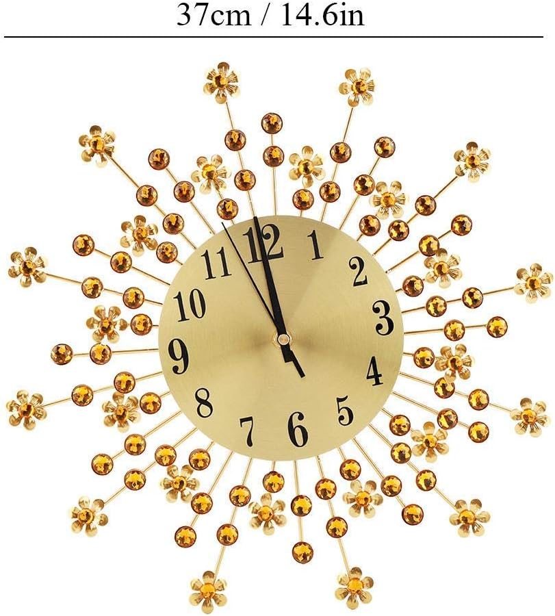 Shopping Spree Gold Sunburst Wall Clock, European Style Flower-Shaped Wall-Mounted Clock Color Quartz Clocks Metal Decorative Clock