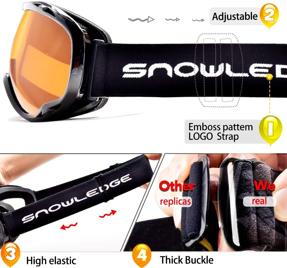 HUBO SPORTS Ski Goggles with UV Protection, OTG Skiing Snow Goggles of Dual Lens with Anti Fog for Men, Women (BBOrange) : Clothing, Shoes & Jewelry