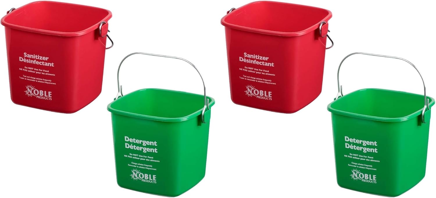 KP97RDNBL/KP97GNNBL Square Pail for Cleaning, Detergent and Sanitizing, 3quart, Small, Red and Green, Set of 2