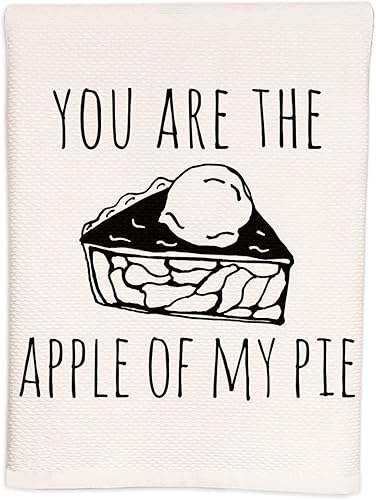 Miniatura 1 de Moonlight Makers Soft Waffle Weave Hand Towel, 100% Pure White Cotton, BathroomKitchen Decor, Funny Gift Idea (You Are The Apple Of My Pie)