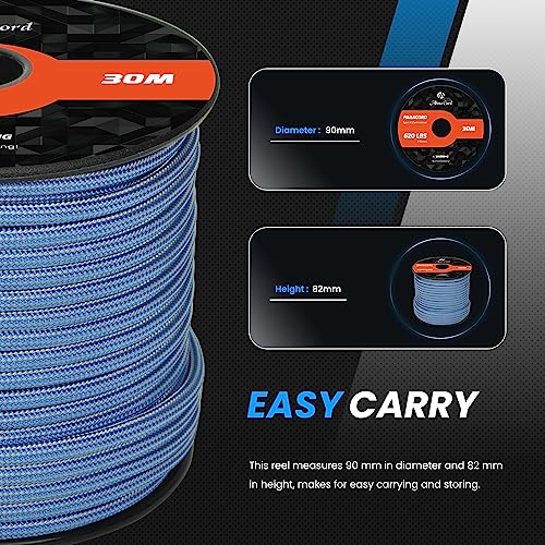 Abma Cord Paracord 620 lbs 4mm 9 Strands 100% Nylon 30M - Dark Blue & Silver Grey, Stripes-dark Blue & Silver Grey, 30 Meters - Image 2