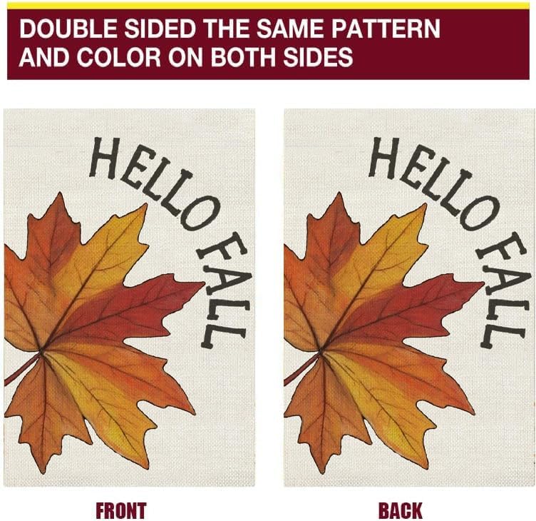 Hello Fall Garden Flag Maple Leaves 12x18 Inch Double Sided,Thanksgiving Burlap Autumn Seasonal Holiday Yard Outdoor Decor(white) - Image 6
