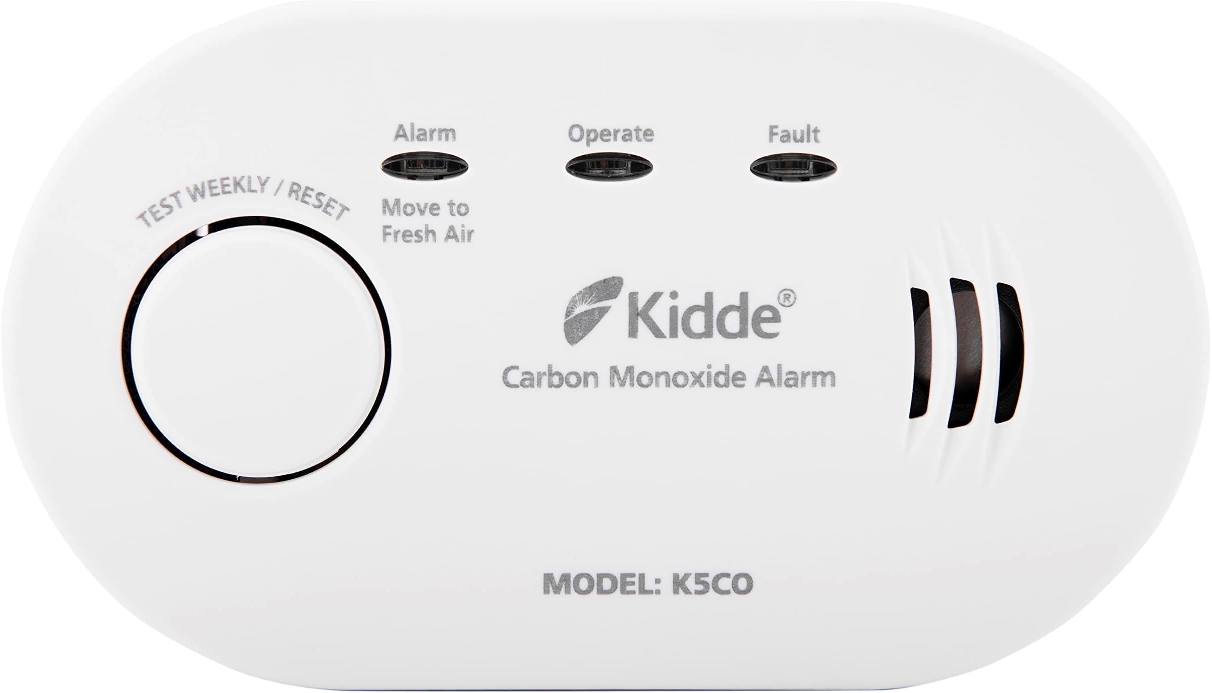 K5CO Carbon Monoxide Alarm, Ten Year Alarm Sensor Life, AA Battery Powered (Replaceable)