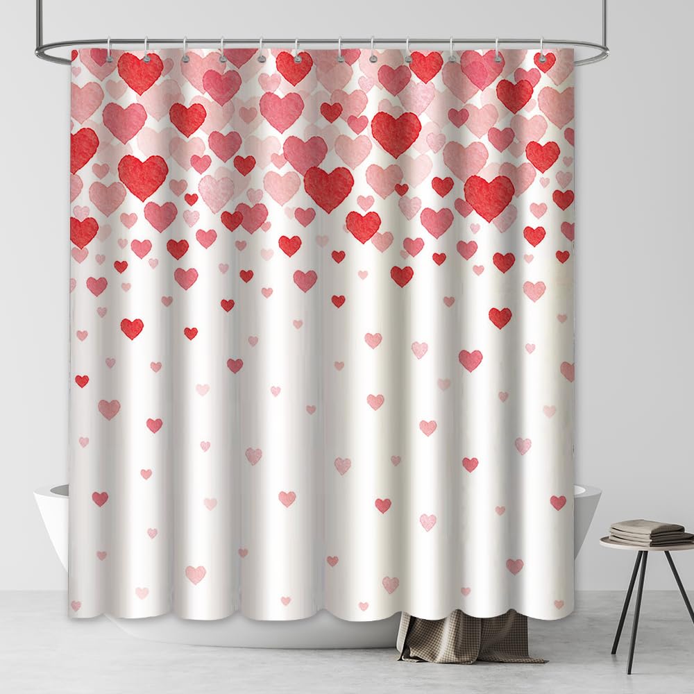 MEHOFOND 72x72in Pink Sweetheart Shower Curtain Pattern with Red and Pink Fade Sweetheart Shower Curtain Bathroom Decorations Valentine Waterproof Polyester Fabric with Hooks