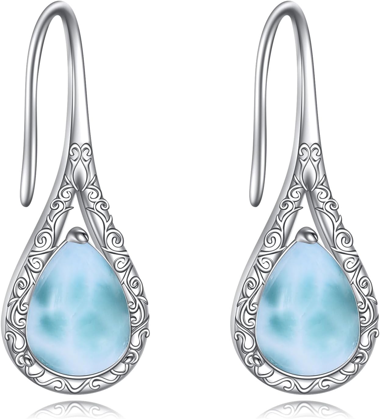 Teardrop Earrings Sterling Silver Nordic Floral Earrings Moonstone/Lapis Lazuli/Larimar/Peridot/Black Onyx/Pink Opal Jewelry