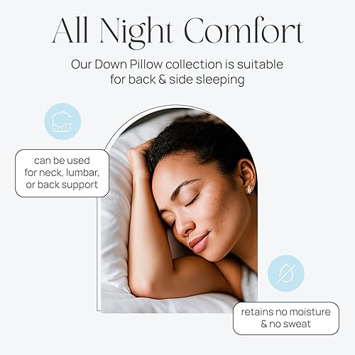 Vista 4 de Pure Dream Firm Pillow - King Pillows Medium Support, King Size 20x36 Inch Goose Feather Down Pillows, 100% Cotton Shell, Set of 2