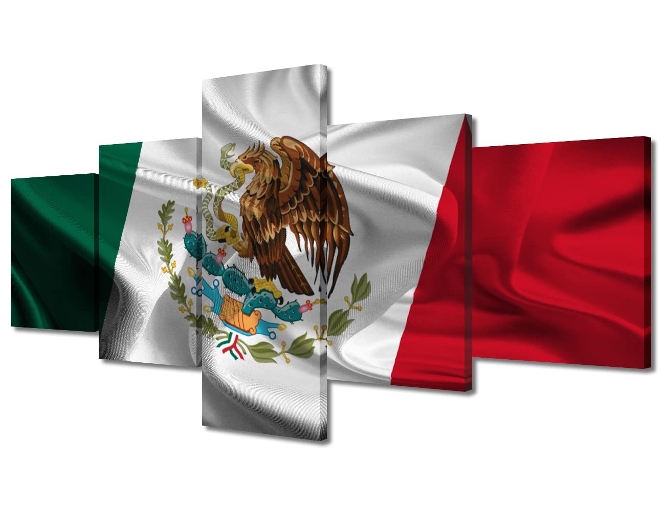 Native Mexico Wall Art for Bathroom Decorations Friendship Flag Modern Artwork Home Decor for Living Room Wall Decor 5 Panels Modern Wall Art Giclee Poster and Prints Framed Ready to Hang - 50"Wx24"H