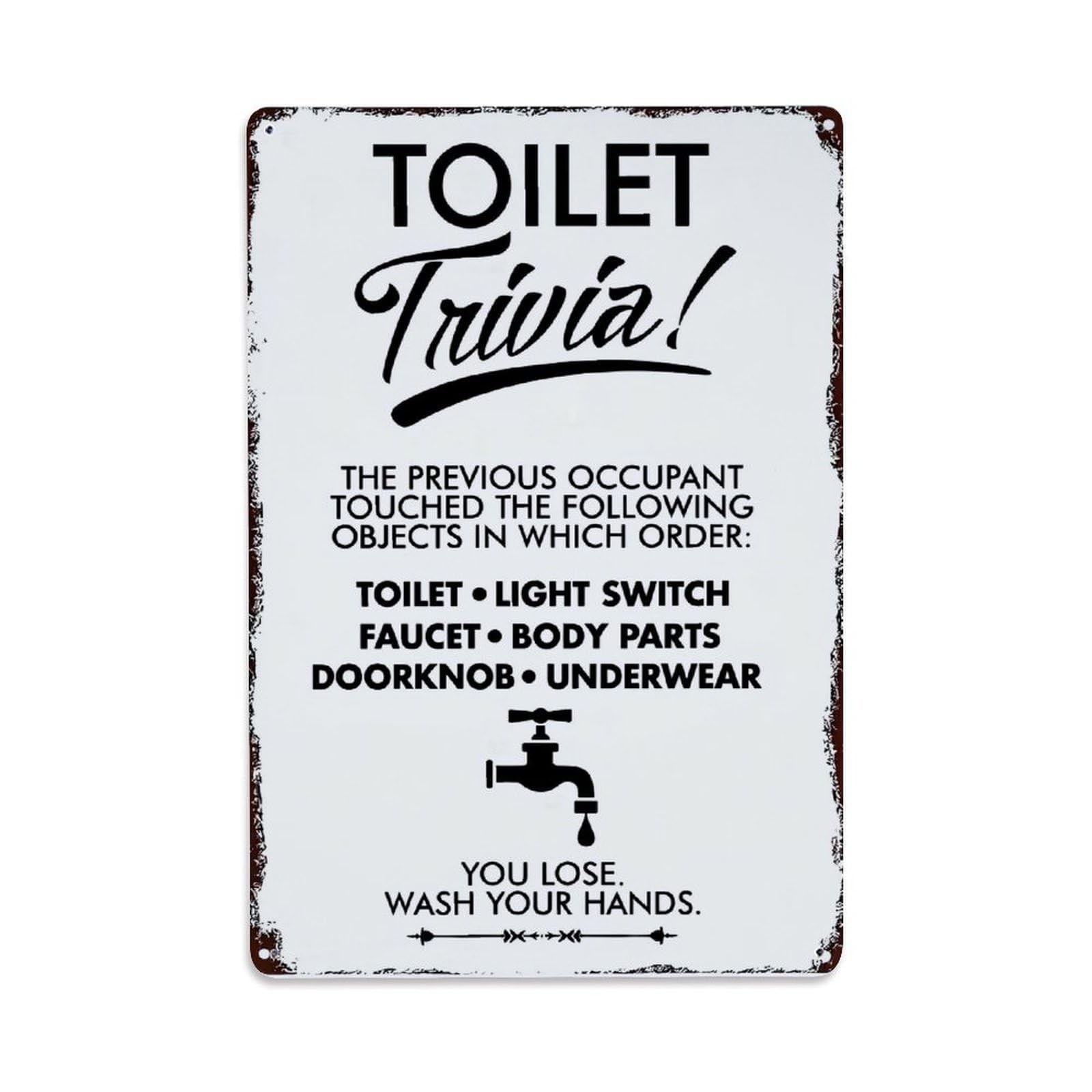 Jdfenggu Vintage Toilet Trivia Sign Pattern Retro Metal Tin Sign, Decor Art Poster For Bar, Home, Man Cave, Kitchen, Laundry Room Gift 8X12inch