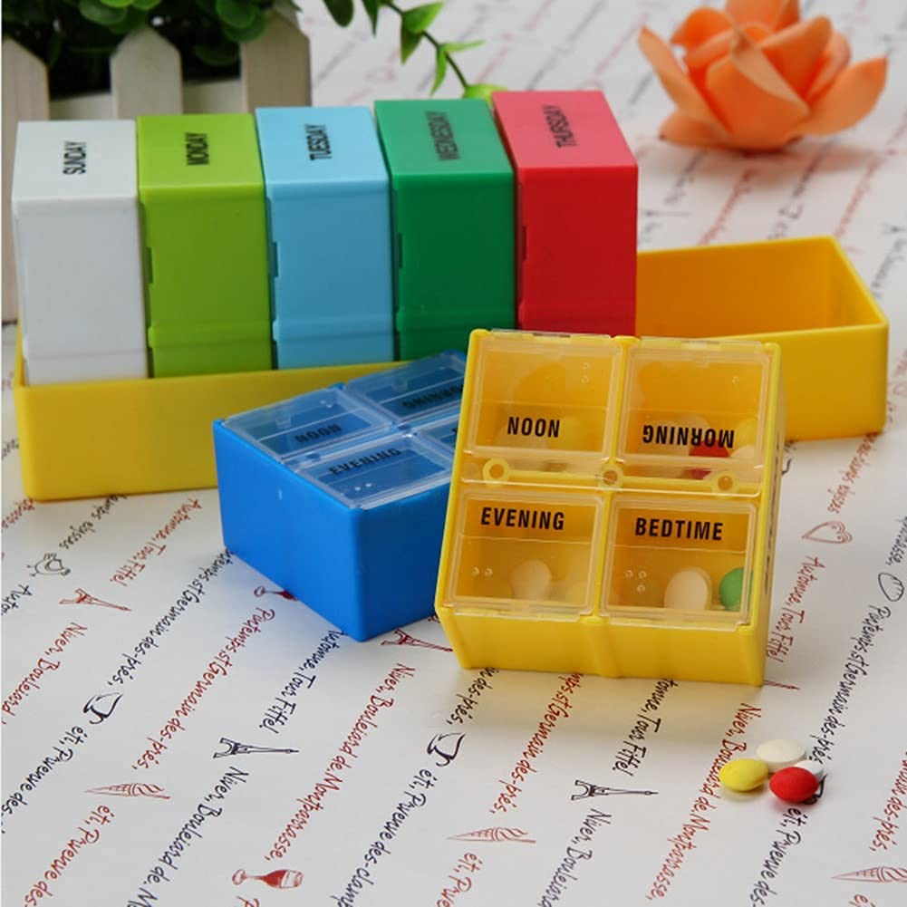 Pastillero Organizador de pastillas Pastillero 7 días 4 veces al día Dispensador de tabletas de medicina Pastillero semanal Organizador de tabletas Suministros médicos Verde, talla única (amaril