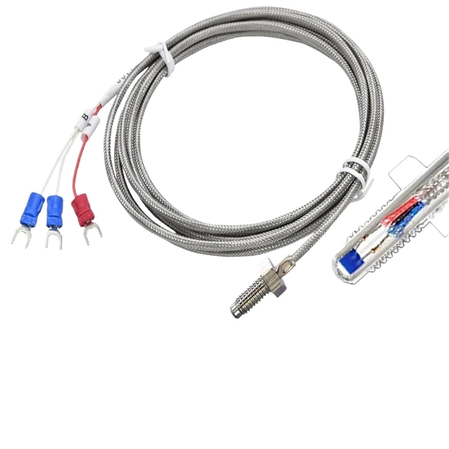 M6 PT100/PT1000 Screw Temperature Sensor Spring Probe Measuring Instrument 500℃ 1Pcs(PT1000 A L 5M)