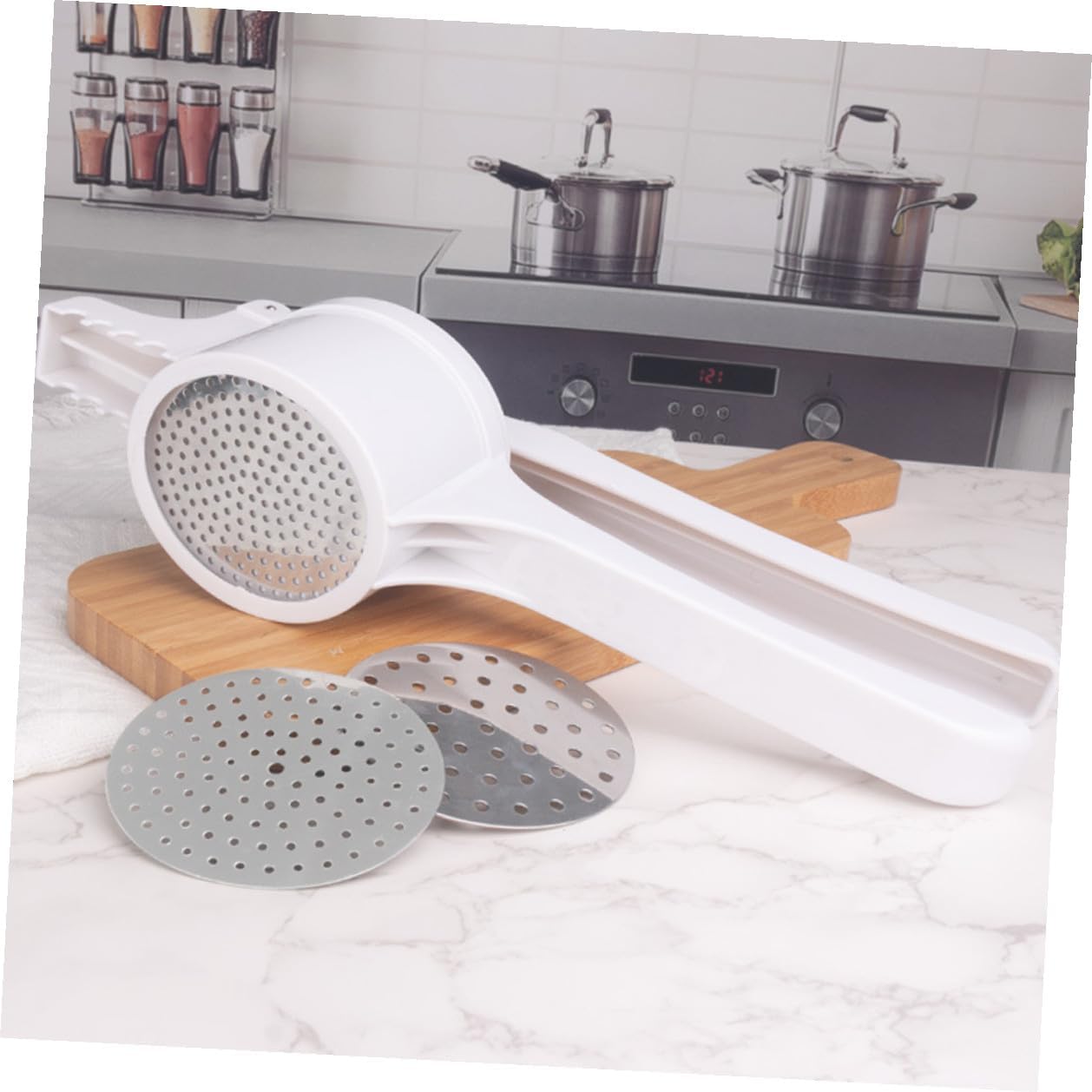 Manual Potato Crusher with Interchangeable Discs Kitchen Potato Masher for Home Restaurant Use Fruit and Vegetable Puree Tool for Pumpkin Carrot