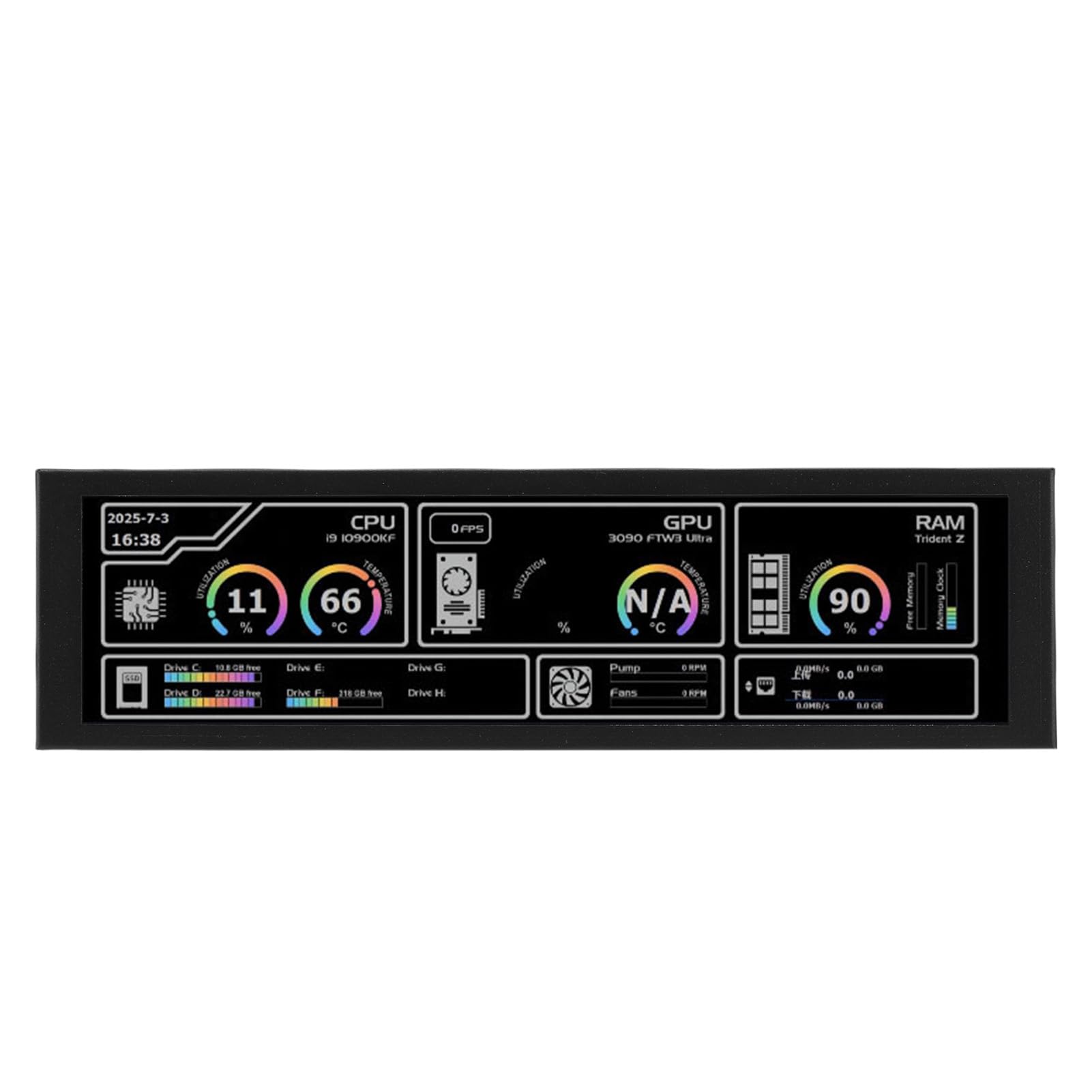 PUSOKEI 8.8 Inch PC Temperature Display, IPS USB C Mini Secondary Screen, PC Sensor Panel Display, CPU GPU RAM FPS HDD Data Temperature Monitor for Wins 10/11, Pi, Linux (Black)