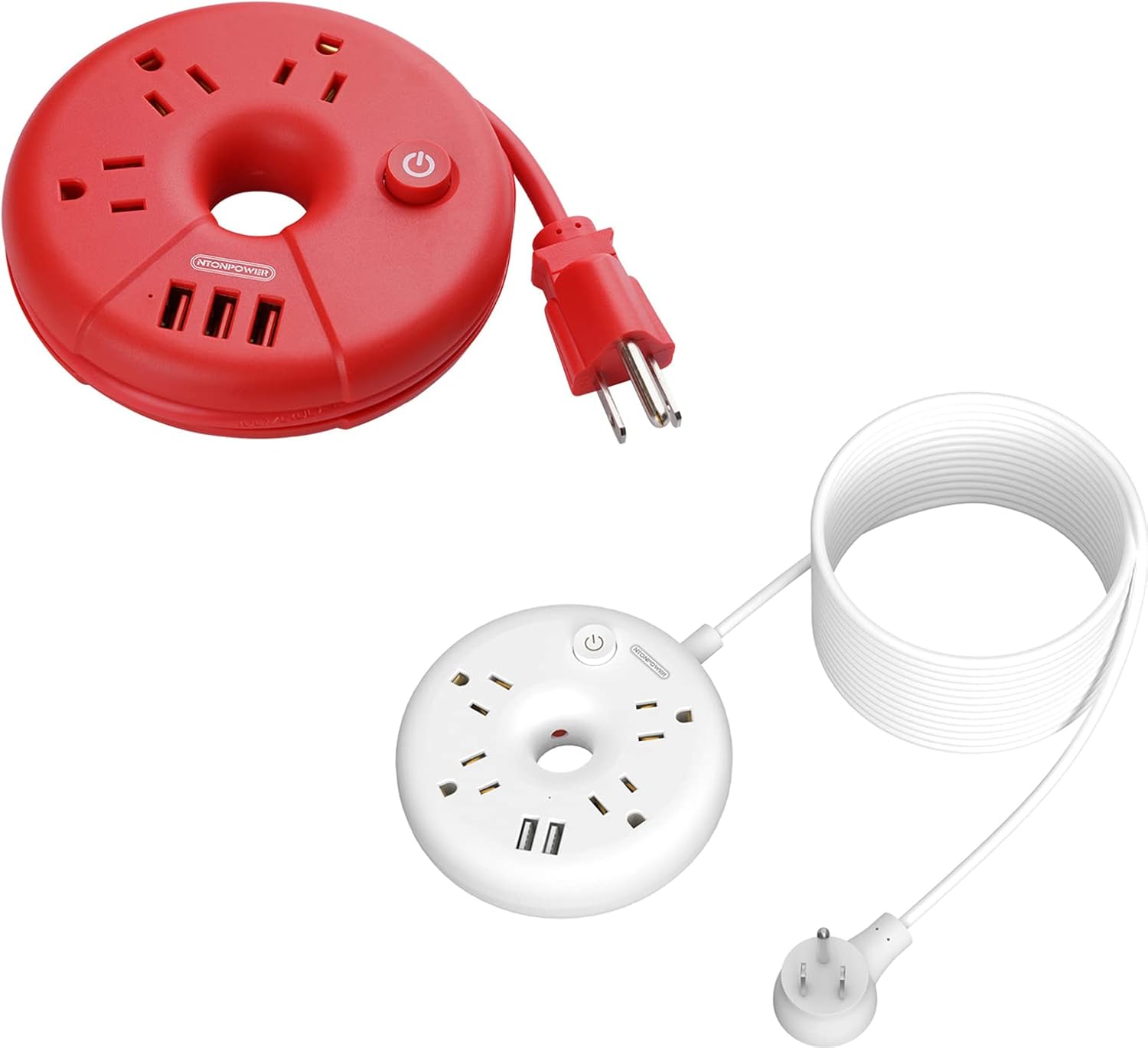 NTONPOWER Extra Long Extension Cord 25 ft Flat Plug Power Strip with USB Ports and Short Extension Cord 15 inches Travel Power Strip for Home, Office, Cruise Ships, Business Trip, Hotels