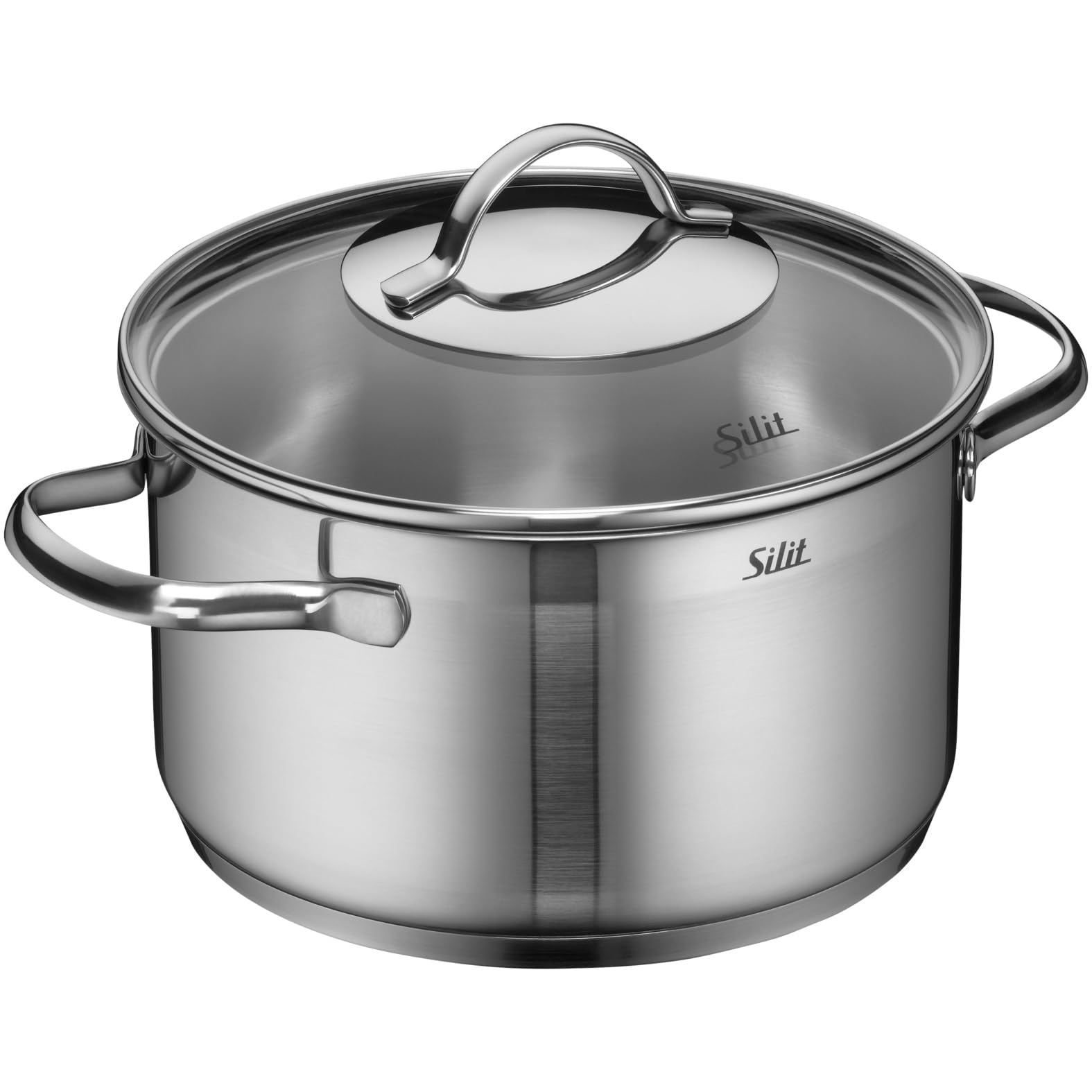 Silit Achat Kochtopf groß 20cm, Glasdeckel, Fleischtopf Induktion 3,3l, Edelstahl teilmattiert, unbeschichtet, backofengeeignet