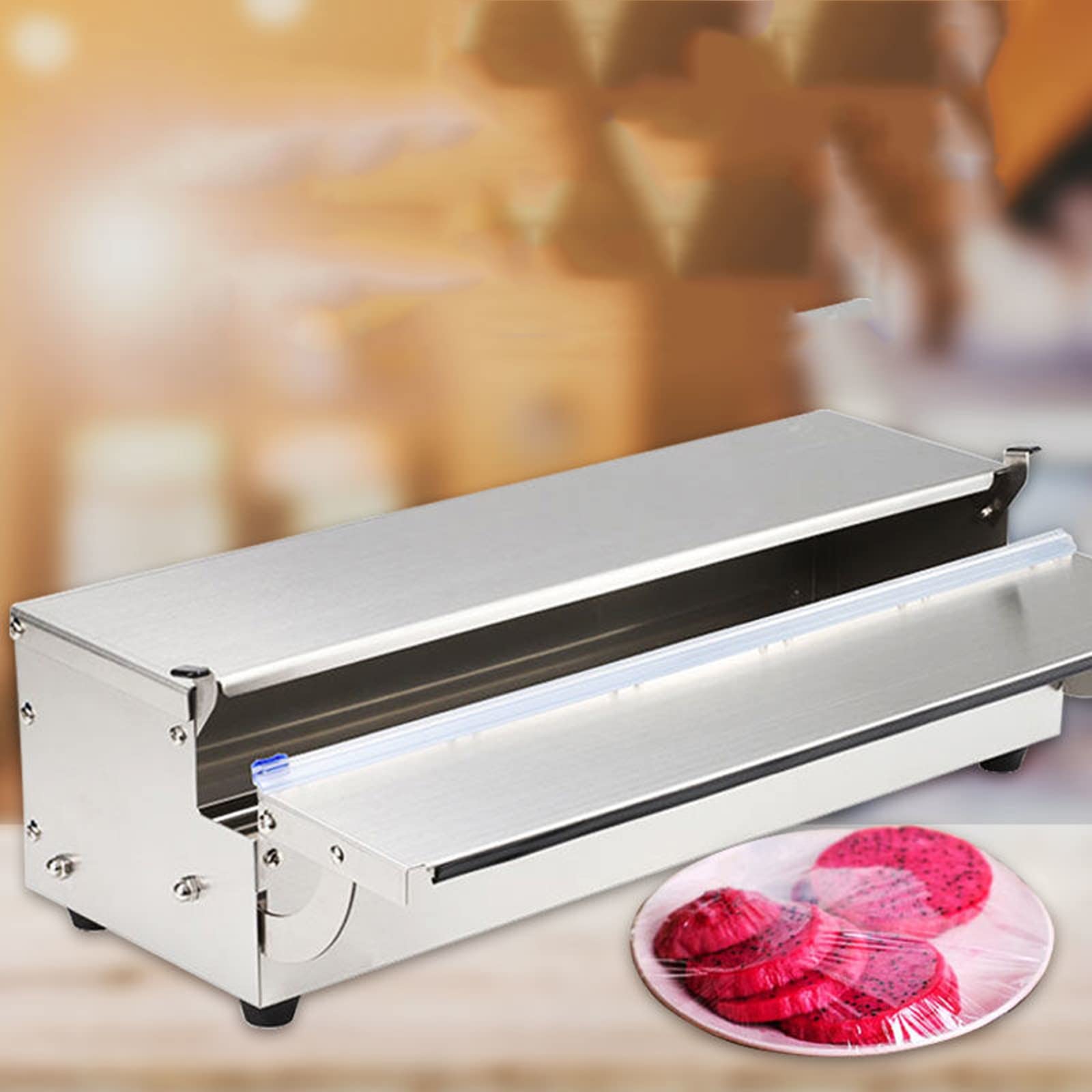 Dispensador de Film Transparente, dispensadores de Alimentos, dispensador Reutilizable con Cortador Deslizante, Cortador de Film Transparente de Acero Inoxidable, Adecuado para envases fresc