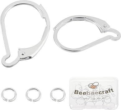 Beebeecraft 1 Box 20Pcs Leverback Earring Findings 925 Sterling Silver Plated French Earring Hooks 15.6x10mm Ear Wire Clip with 20Pcs Open Jump Rings for Jewelry Making