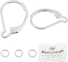 Beebeecraft 1 Box of 20 Ear Hooks with 925 Sterling Silver Plated Earring Hooks 15.6 x 10 mm Ear Wire Clip Earring Connector with 20 Pieces Open Jump Rings