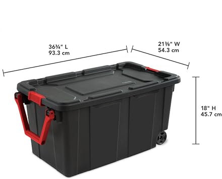 Sterilite 8-Pack Industrial Tote, Heavy-Duty Storage Bins w/Lids and Wheels, 40 Gallon - Stackable Organizing Containers for Home, Garage, Office, and Basement