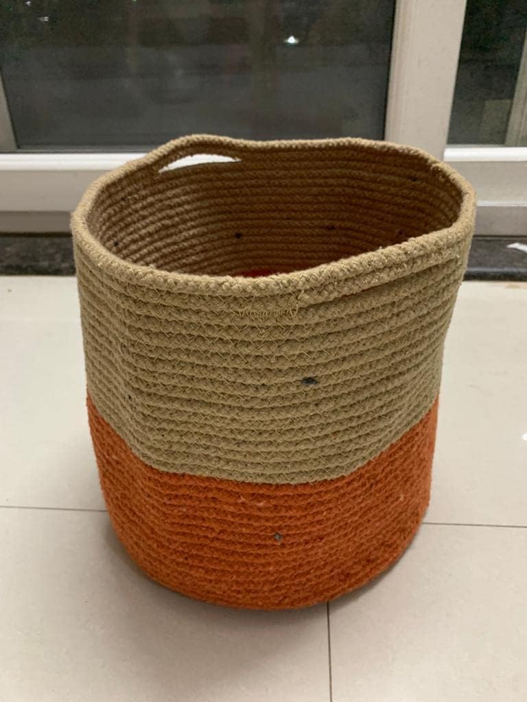 Cotton Rope Plant Basket Hand Woven; Flower Pot Indoor Planters (Large, Orange)