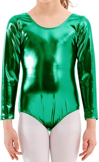 kids Shiny Metallic Patent Leather Gymnastics Dance Leotard Work Out Bodysuit Jumpsuit