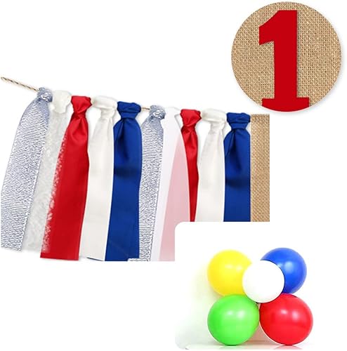 Vista 5 de Decoración de cumpleaños de bebé para primer cumpleaños, para silla de bebé, Día de la Independencia, decoraciones patrióticas, pancarta