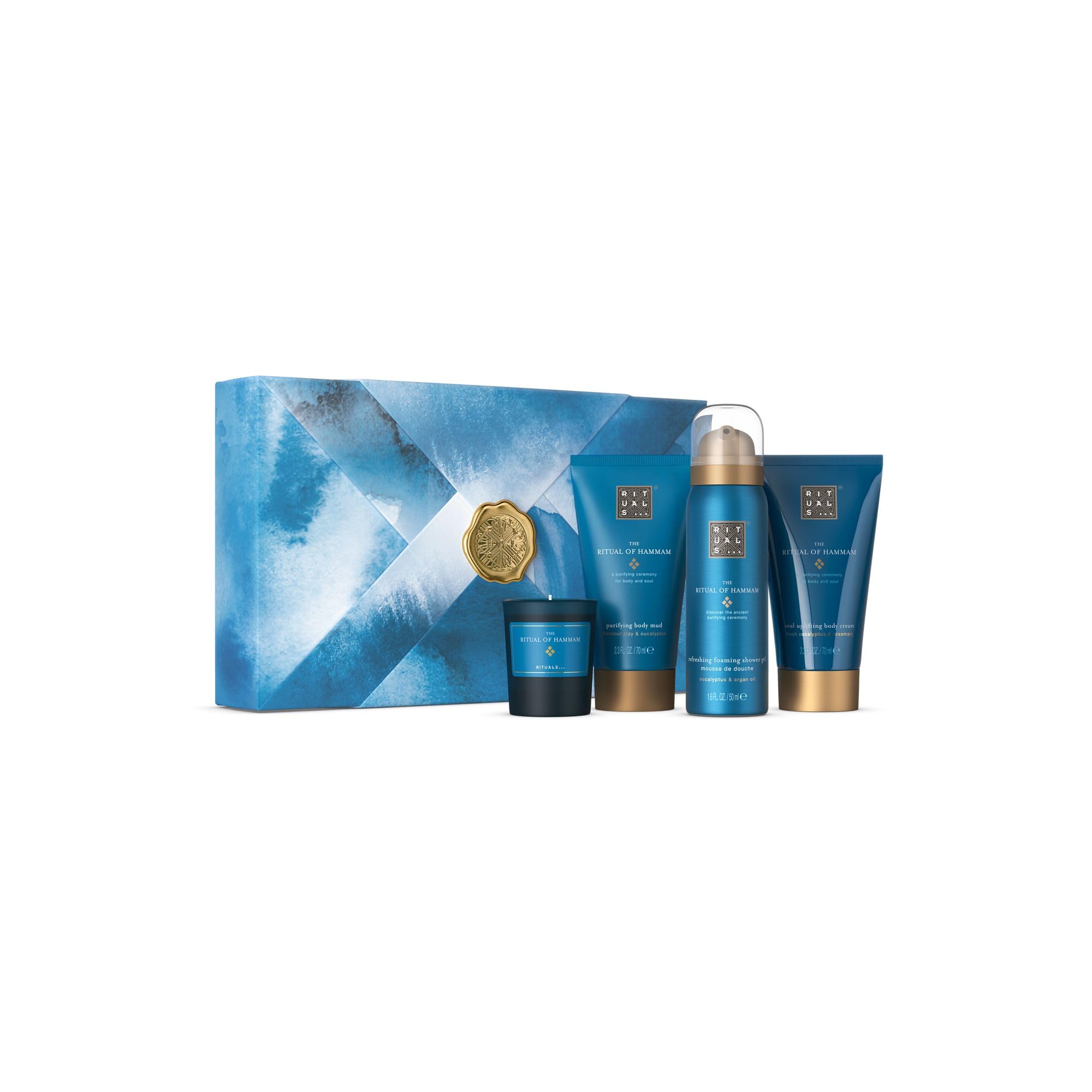 Gift Set The Ritual of Hammam S - 4 Home and Skincare Products Enriched with Eucalyptus, Argan Oil, and Rosemary - Bath Gift Box with Purifying Properties