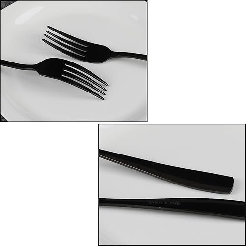 Miniatura 3 de Vababa Tenedores de cena negros de 16 piezas, acero inoxidable