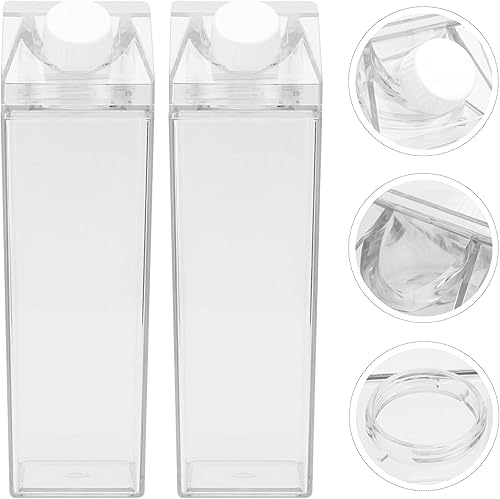 Miniatura 4 de UPKOCH Bling - 2 botellas de agua de cartón de leche de plástico de 16.9 fl oz, botellas de leche cuadradas transparentes, botella de agua portátil