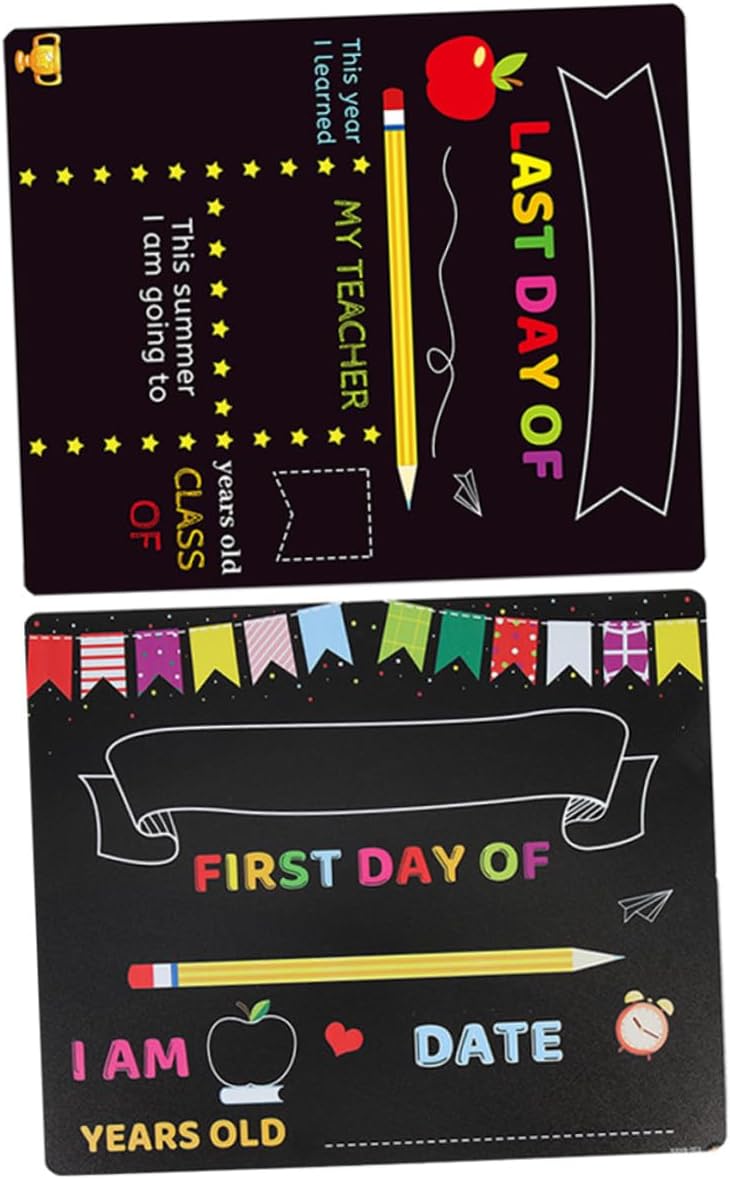 2pcs Writing Chalkboard Set for Preschool and Kindergarten, Portable PVC School Message Boards with First Day Sign, Classroom Decor and Drawing Surface