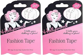 Hollywood Fashion Secrets Fashion Tape Flat Pack Double Sided Boob & Body Tape, Fabric Adhesive Strips for Dresses, Strong Hold, Hypoallergenic & Medical Grade, 36 Strips, 2 Pack