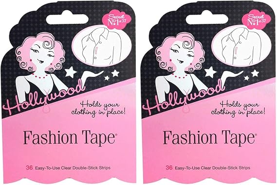 Hollywood Fashion Secrets Fashion Tape Flat Pack Double Sided Boob & Body Tape, Fabric Adhesive Strips for Dresses, Strong Hold, Hypoallergenic & Medical Grade, 36 Strips, 2 Pack