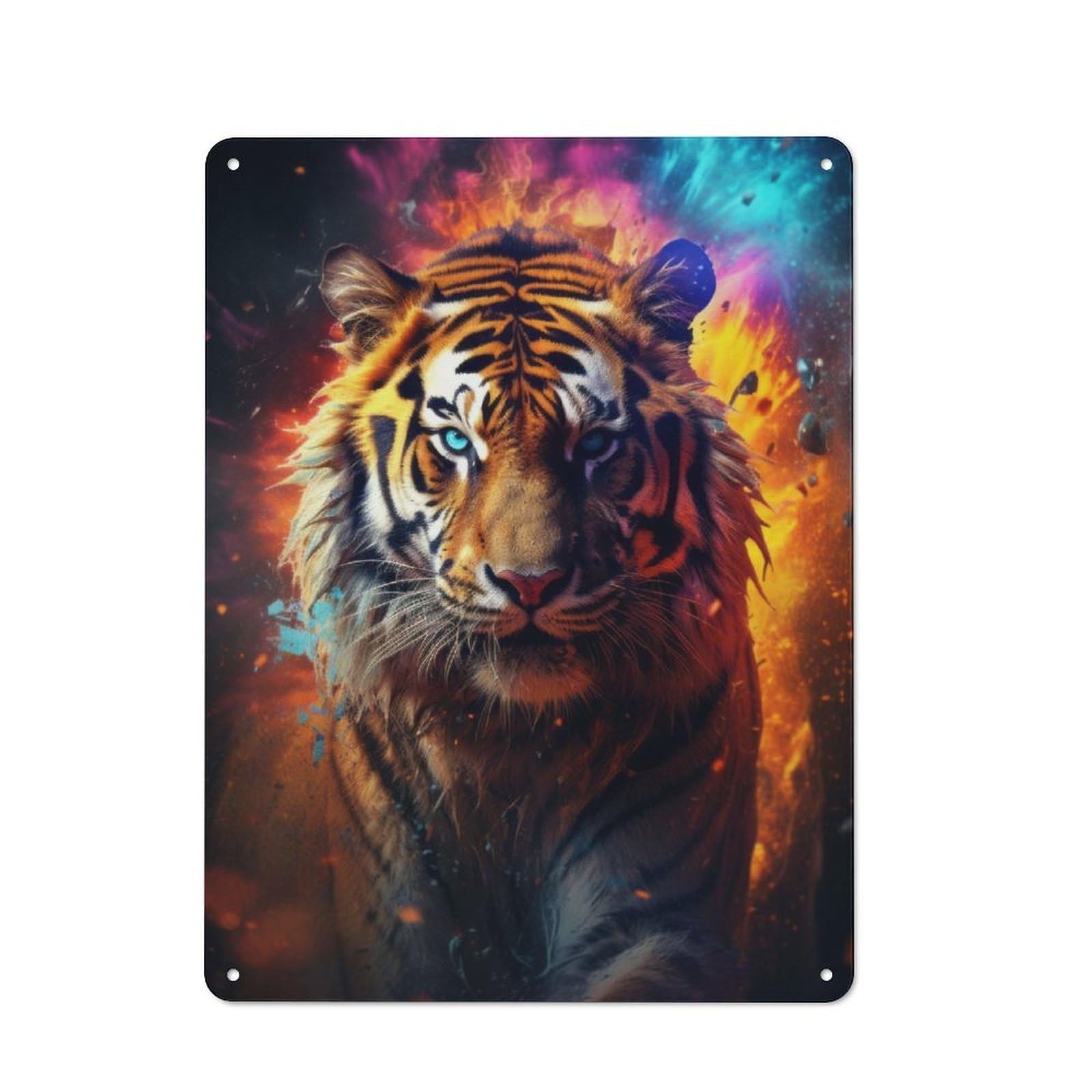Junmoney Surreal Fantasy Tiger Distressed Look Decorative Tin Sign 40X30cm, Retro Room Decor For Lounge, Study, Pub Or Wall Gallery