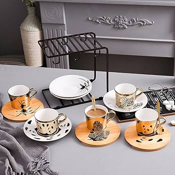 Amazon｜パンダミラーの反射デザイン磁器ティーカップセット、ソーサー