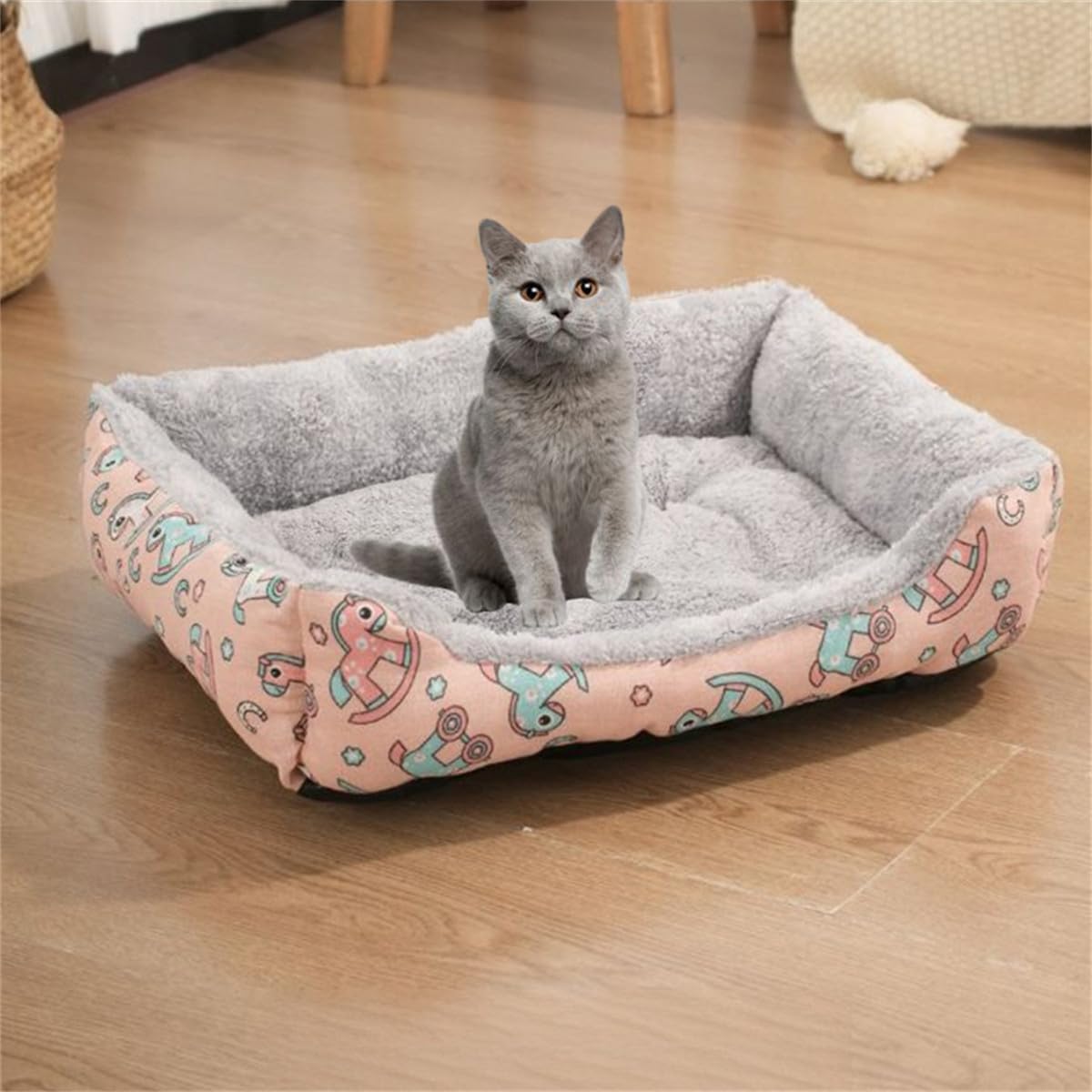 Odot Dog Bed Medium Large Small size Dogs, Rectangle Washable Pet Bed for Cat Puppy Crate, Calming Dog Sofa, Soft and Fluffy, Non-Slip (Pink rocking horse,XL)